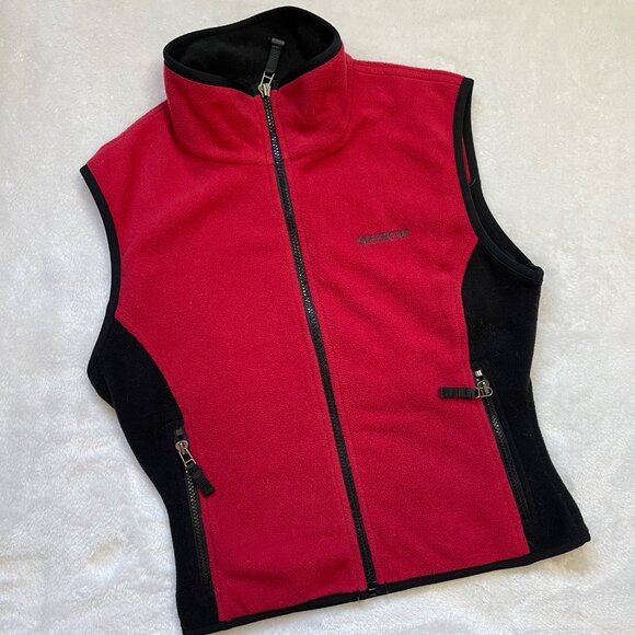 Vintage Obermeyer Fleece Vest Women's Medium Embroidered Logo Red Black Full Zip - Picture 9 of 9